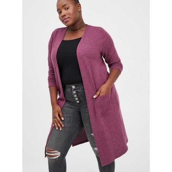 Torrid Womens 4X Purple Magenta Super Soft Plush Duster Open Cardigan Sweater - Picture 1 of 9